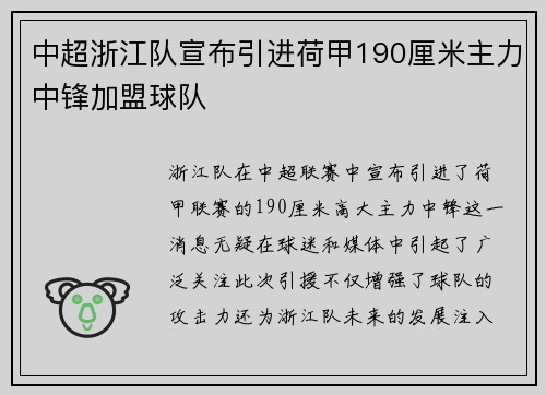 中超浙江队宣布引进荷甲190厘米主力中锋加盟球队 中超浙江队宣布引进荷甲190厘米主力中锋加盟球队